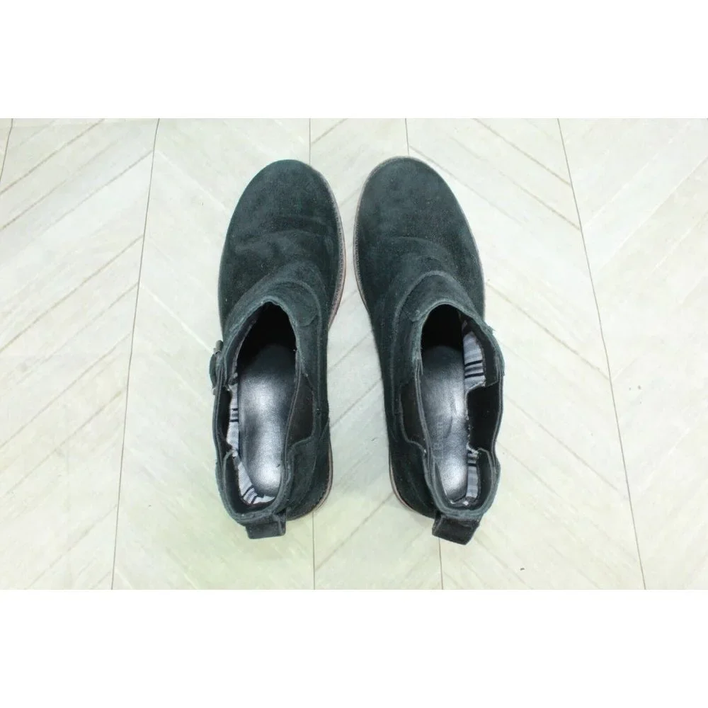 LL Bean Black Suede Slip On Buckled Chelsea Ankle Booties Size 9.5 M - Picture 7 of 8
